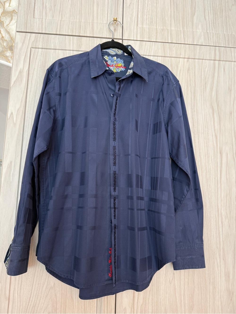 Robert Graham Navy Long-Sleeve Dress Shirt with Subtle Jacquard